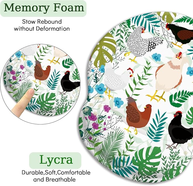 Chicken Ergonomic Mouse Pad with Wrist Rest, Gaming Mouse Pad with Wrist Support, Funny Mouse Pads for Desk, Computer Mousepad with Non-Slip Pain Relief PU Base, Cute Office Desk Accessories