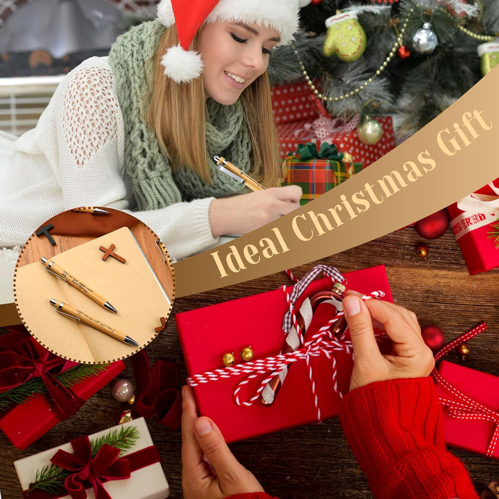 50 Pack Bible Verse Bamboo Retractable Ballpoint Pens Christian Inspirational Bible Verse Ballpoint with Black Ink Pen for Journal Writing Office Supplies Religious Gifts for Men Women(Classic Color)