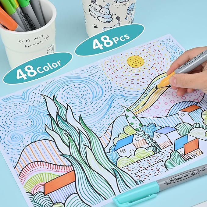 Permanent Markers, Ultra Fine Point Markers Set,48 Assorted Colors Work on Wood, Plastic, Paper, Metal, Stone, Glass for the Artist、Kids、Adult, 48 Count