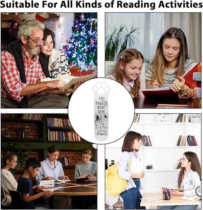 Metal Bookmarks for Reading Women Funny Bookmarks for Book Lovers Gifts Cute Bookmarks for Dog Lovers (MetalSilverDogPaw)