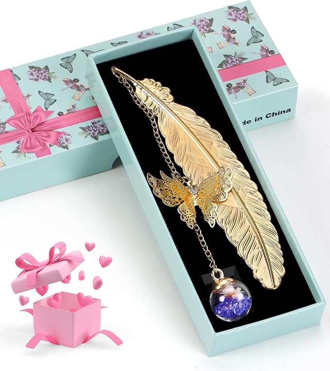 Bookmark Christmas Stocking Stuffers for Women: Teacher Gifts for Readers Book Lovers Metal Feather Bookmarks for Teens Coworker, Butterfly Book Mark Unique Birthday Reading Gift for Mom Friend Sister