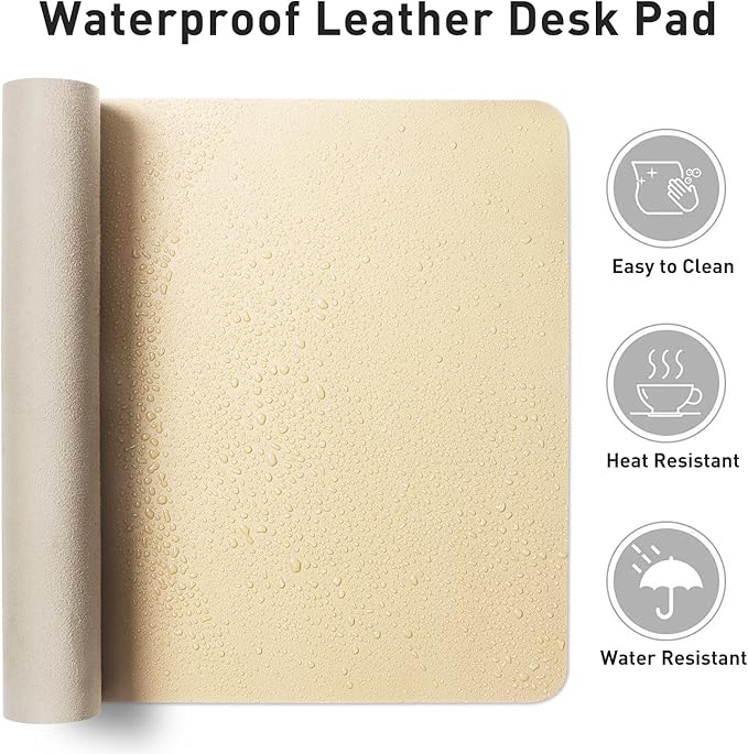 Aothia Leather Desk Pad Protector, Mouse Pad, Office Desk Mat, Non-Slip PU Leather Desk Blotter, Laptop Desk Pad, Waterproof Desk Writing Pad for Office and Home (31.5" x 15.7",Soft Yellow)