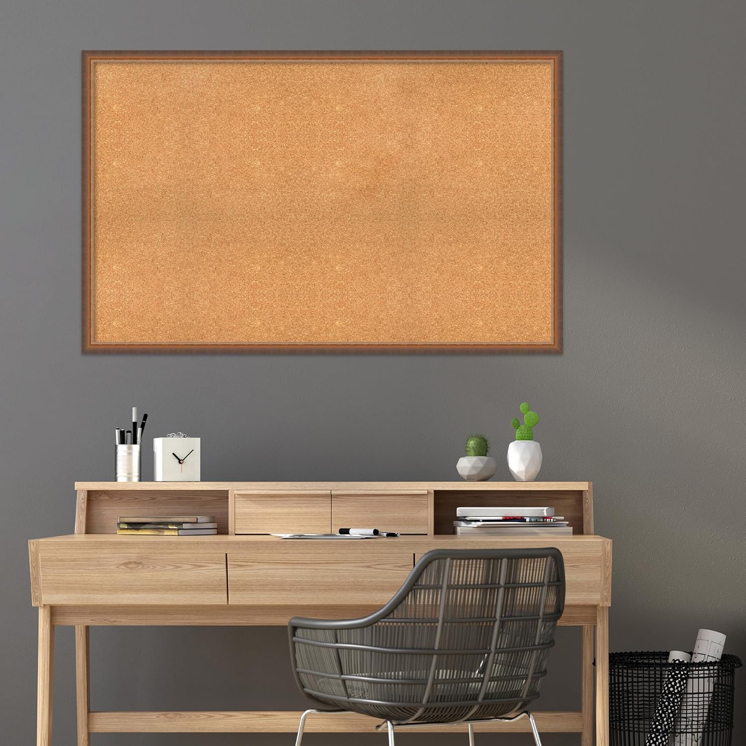 Amanti Art Natural Cork Board for Wall, 34x54 Vision Board with Bronze Frame, Oversize Corkboard Office Decor for Home Organization, Modern Corkboard Pinboard to Display Items for Home Organization