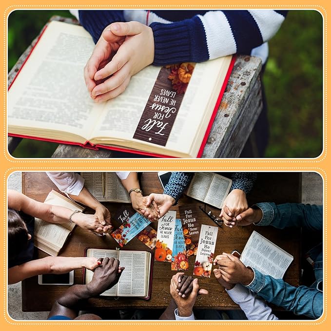 60 Pcs Fall for Jesus He Never Leaves Bookmark Religious Christian Bookmarks Autumn Thanksgiving Exchange Gifts for Church Home Party Favors