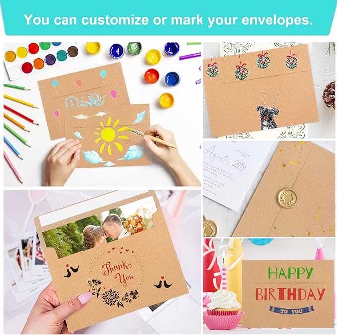 50 Pack Brown Kraft Envelopes, 5x7 Envelopes for Invitations, A7 Invitation Envelopes for Personalize Gift Cards, Wedding, Baby Shower, Birthday Party