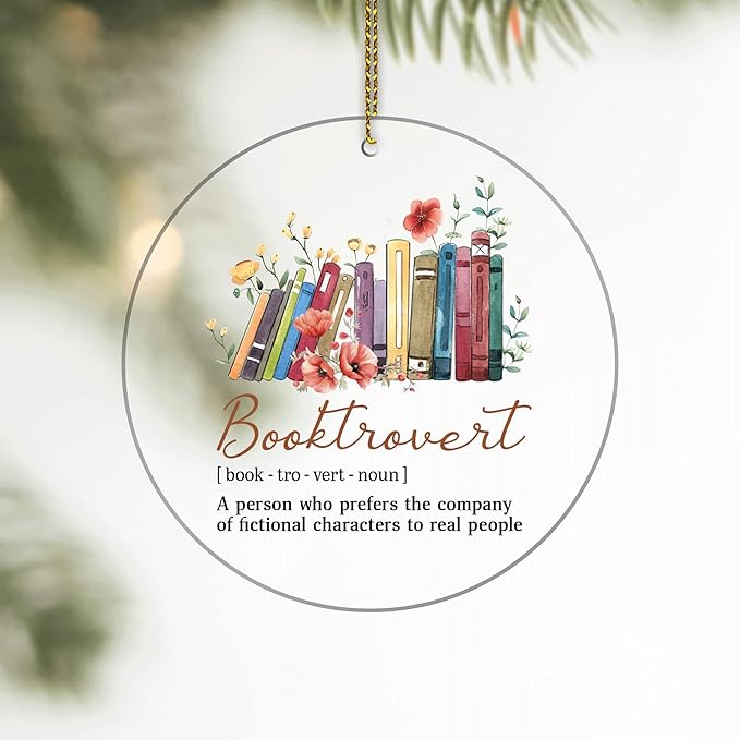 HYTURTLE Funny Book Gifts for Book Lovers Librarian - Book Christmas Ornament Tree Hanging Decoration - Book Lover Gifts - Book Gifts for Women Men - Booktrovert Xmas Acrylic Ornament Decor Keepsake