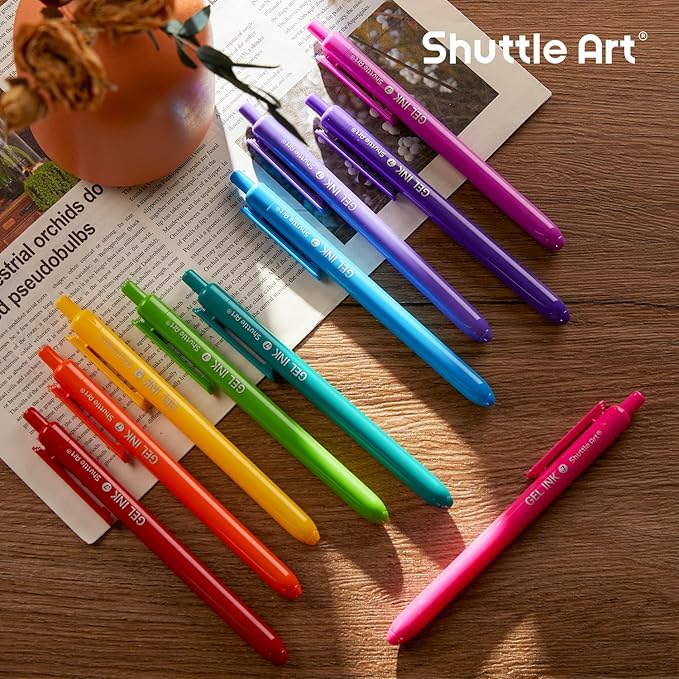 Shuttle Art Colored Retractable Gel Pens, 24 Bright Ink Colors, Cute Pens 0.7mm Fine Point Quick Drying for Writing Drawing Journaling Note Taking School Office Home