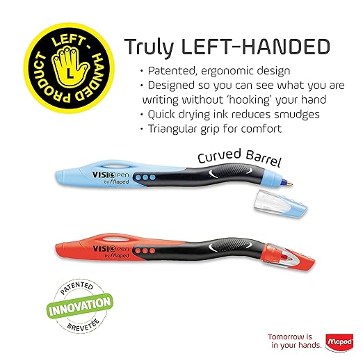Maped - Visio Left-Handed Quick-Drying Ballpoint Pen - 3 Pack - Left Handed - Innovative