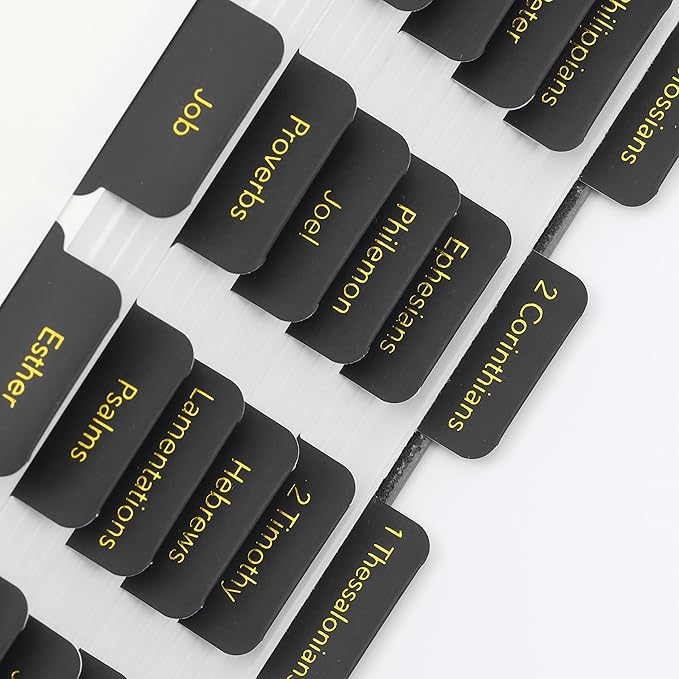 Mr. Pen- Bible Tabs, 75 Tabs, Black with Gold Foil Lettering, Laminated Bible Tabs for Women and Men, Bible Tabs for Study Bible Index Tabs, Bible Book Tabs, Bible Labels Tabs, Mr Pen Bible Tabs