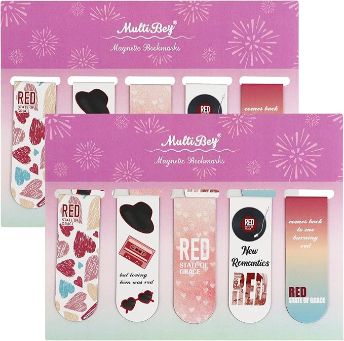 10Pcs Magnetic Bookmarks T-S Bookmarks Page Markers for Fans Readers, Women, Men, Book Lovers, Students Teachers, Funny Office Supplies Stationery Gifts Used in Office, School, Home (Red)