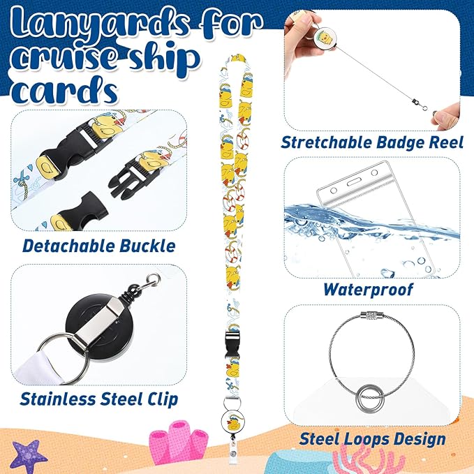 6 Pack Cruise Ship Lanyards, Cruise Lanyards for Ship Key Cards with Waterproof ID Holder Cruise Luggage Tags Retractable Badge Reel & Detachable Buckle for Cruise Essentials (Cruise Ducks)