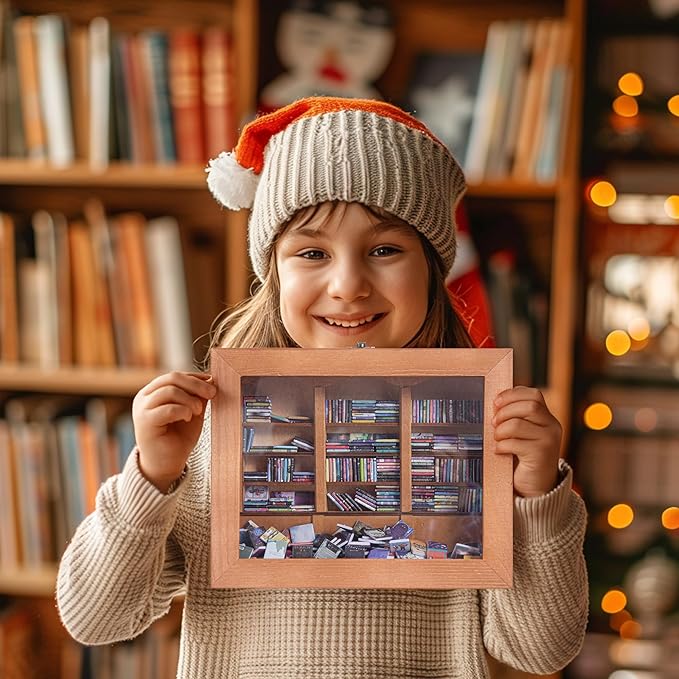 Anxiety Bookshelf Mini Books with 340 Minibooks Portable Bookshelf,Stress-Relief Booksshelf Organizer with Anxiety Quotes,Small Decorative Shelf for Home/Office Desk (Mini Book Display)