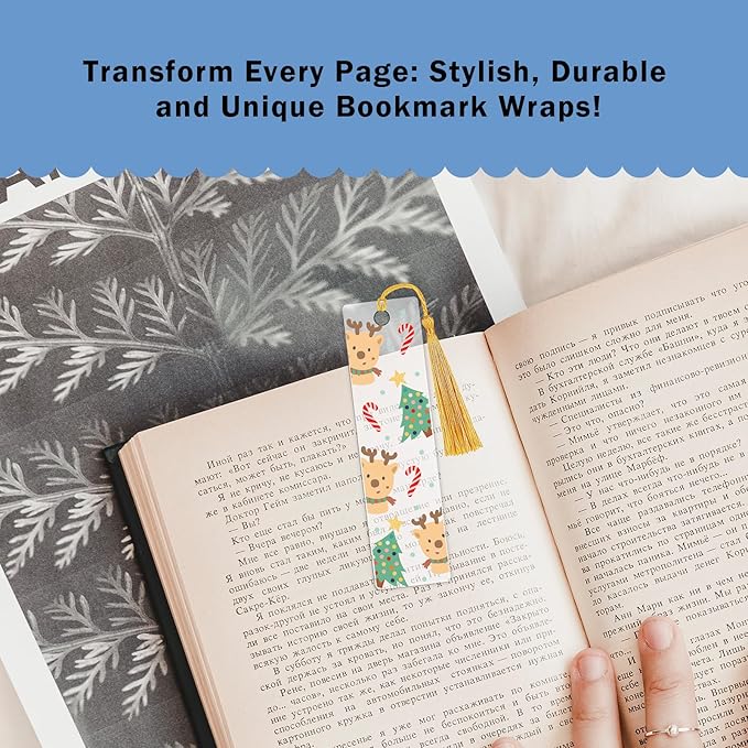 Christmas UV DTF Bookmark Stickers - 24 Pcs Gnome Santa Claus Blank Acrylic Bookmarks Uvdtf Double-Sided Sticker About Festival Theme, Cute Snowflake Elk Rub on Transfer Decals for Booklover Gifts