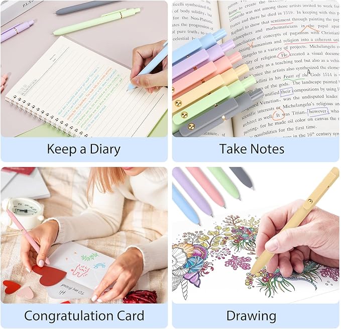 FIOVER Colored Pens, 6 Pack Colorful Gel Pens, Medium Point 0.7mm, Smooth Writing Journaling Supplies Multicolor Ballpoint for Journaling, Drawing, Doodling, and Note Taking (Multiple Colors)