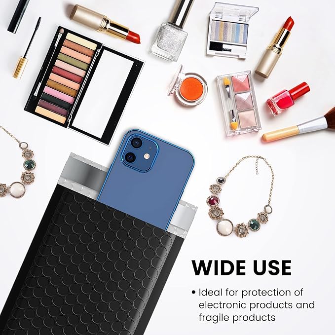 Fuxury 4x8 Bubble Mailer 260 Pack Black Padded Envelopes for Mailing, Small Bubble Mailers Usable Size 4x7" Bubble Envelopes Self-SealPadded Mailers for Small Business Shipping Bulk#000