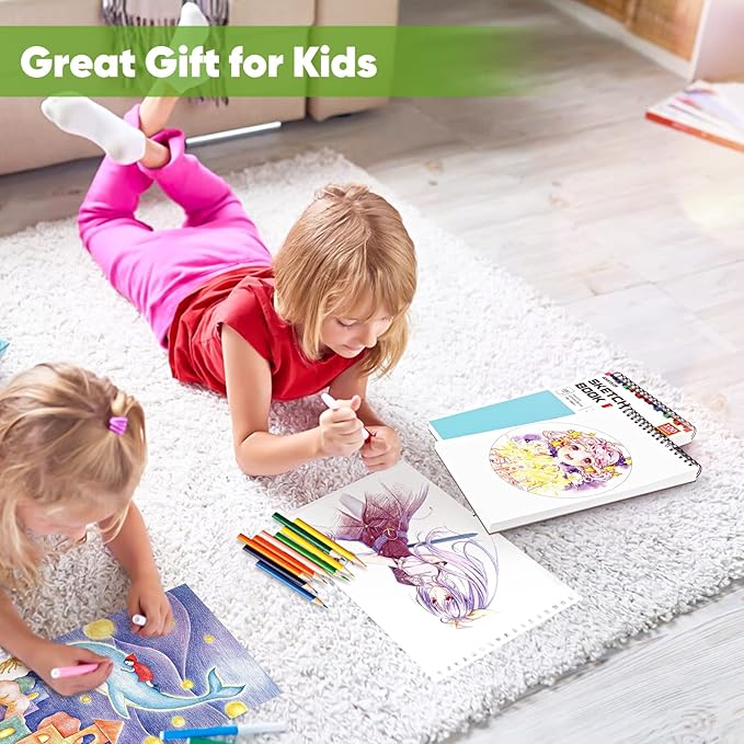 Soucolor 9" x 12" Sketch Book, 1-Pack 100 Sheets Spiral Bound Art Sketchbook, Acid Free (68lb/100gsm) Artist Drawing Book Paper Painting Sketching Pad for Kids Students Adults Beginners