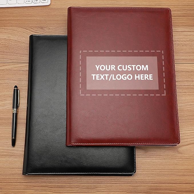 Personalized Padfolio - Customized Leather Portfolio with Logo or Text - Professional Business Portfolio with A4/US Letter Writing Pad Holder for Resumes and Interviews, Brown