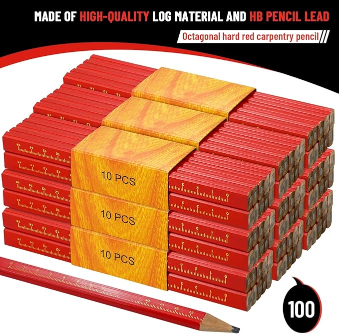 100 Pcs Carpenter Pencils, Octagonal Hard Black Carpenter Pencils for Woodworking Marking & Construction Plans