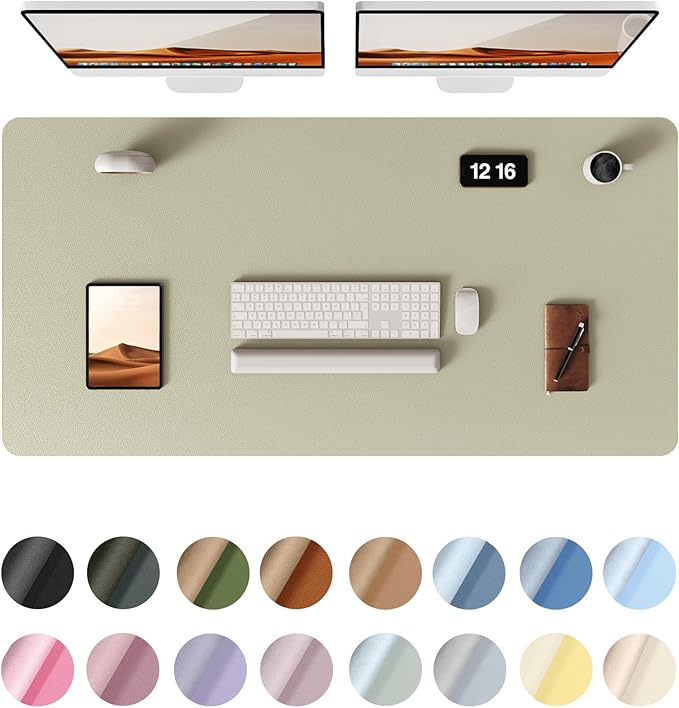 YSAGi Leather Desk Protector, Office Mat, Large Mouse Mat, Non-Slip PU Leather Blotter, Laptop Pad, Waterproof Writing Pad for Office and Home (Sage Green, 47.2" x 23.21")