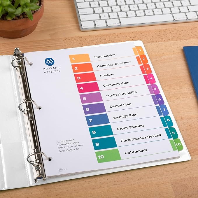Avery Heavy-Duty View 3 Ring Binder with 3 Inch Rings, 10 Tab Customizable Table of Contents Binder Dividers, Office Supplies Set (01678)