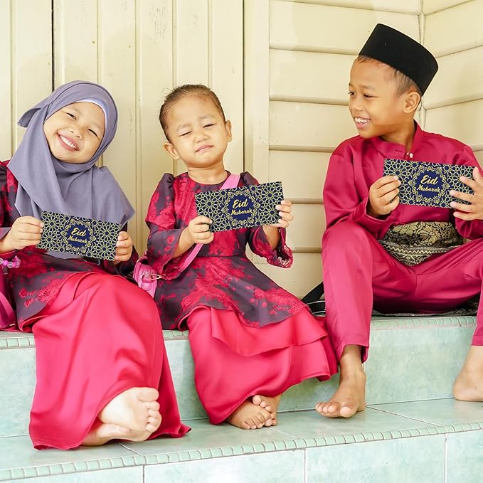 Sinmoe 72 Pcs Eid Al Adha Money Envelopes Bulk 6.7 x 3.2 inch Gold Foil Cash Gift Card Ramadan Lucky Cash Envelope Cash Set for Eid Holiday Currency Celebration Decorations (Blue)