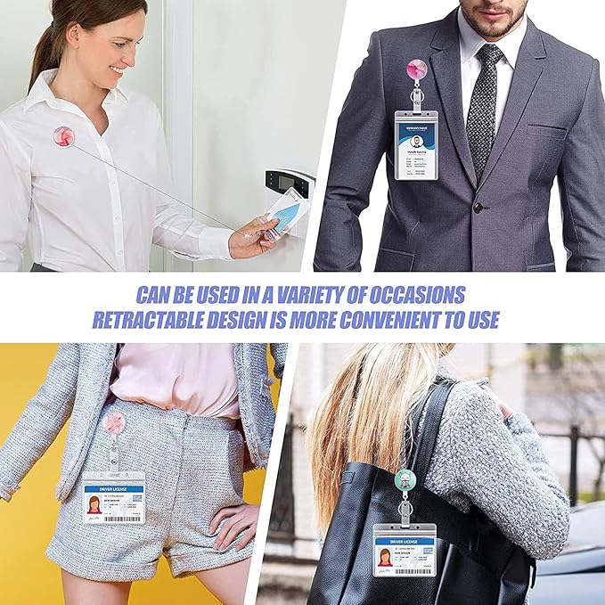 Retractable Badge Reel Clip, Badge Holder with Alligator Clip, Cute Badge Clip on ID Name Card Holders for Nurse Doctor and Office (4Pack Rainbow Cat)