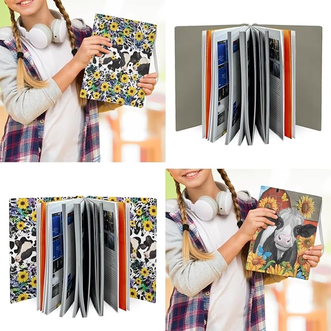 Cow Sunflower Jumbo Book Sox 2 Pack, 9x11 Inch Stretchable Book Sox Suitable for Boys and Girls, Durable, Washable and Reusable Book Protector Textbook Cover