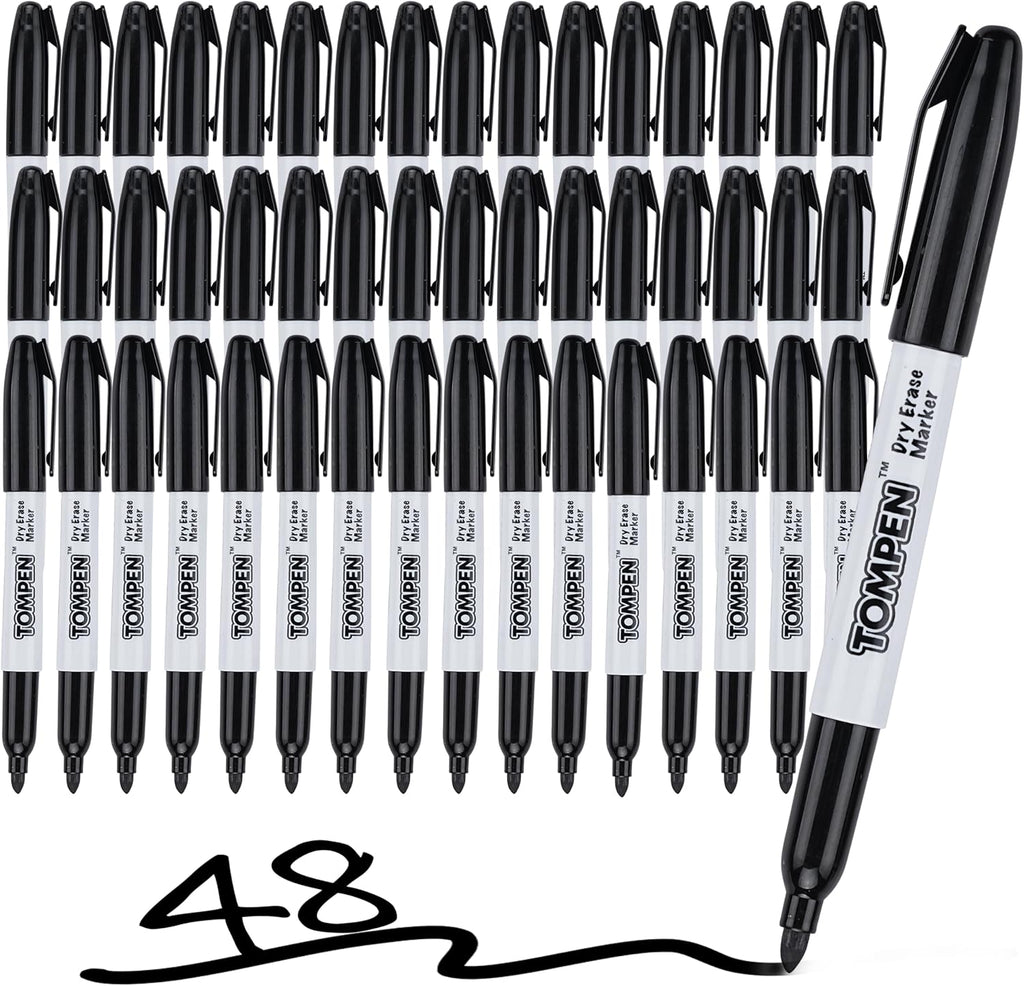 Dry Erase Markers Fine Tip,Black,48 Count Bulk,Thin Erasable Whiteboard Markers with Low Odor Ink Quick-Drying for Calendar Boards Office Home School Writing Planning