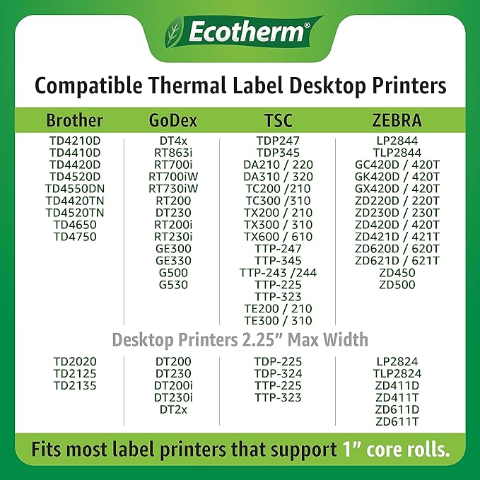 4" x 6" Thermal Labels | 6 Rolls | 2850 Labels | fits Zebra, Munbyn, Rollo, Godex, Arkscan, iDPRT, Offnova Thermal Label Printers and More | Blank White Adhesive Stickers by Ecotherm