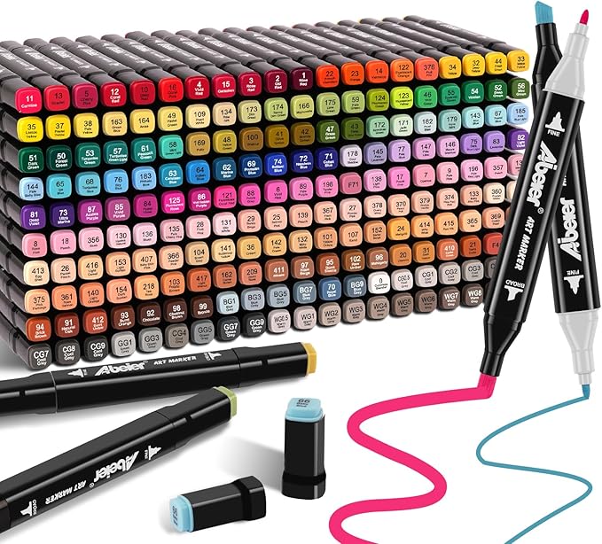 204 Colors Alcohol Markers Set, Dual Tips Blender Art Markers for Drawing, Permanent Sketch Markers for Kids adult coloring, Alcohol Based Markers, Adults Coloring and Artist Illustration.