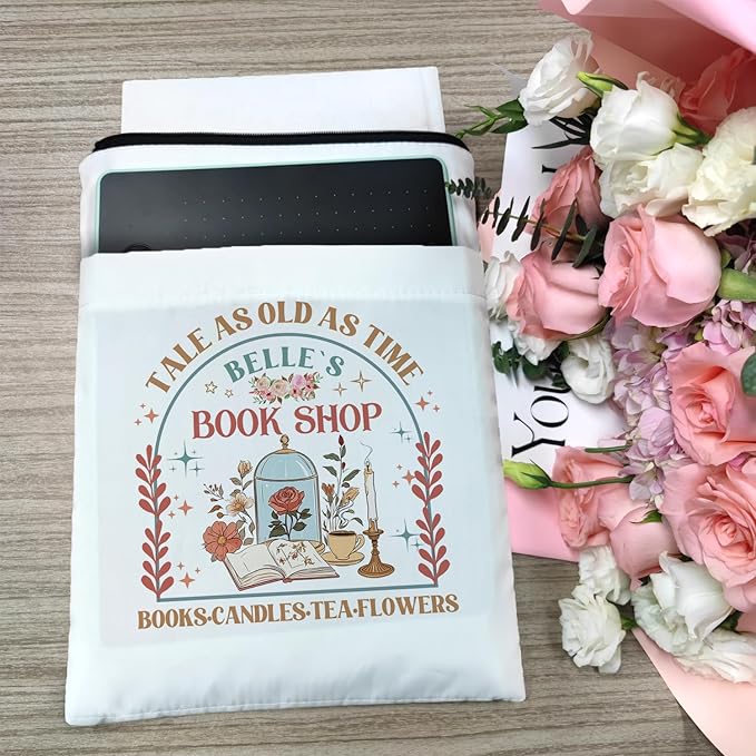 Tale As Old As Time Belle's Book Coffee Book Lover Book Sleeve, Book Covers with Zipper, Book Lovers, Book Pouch Kindle Protector, Gifts for Women Teacher Librarian Bookworm Bookish (White-A, Large)