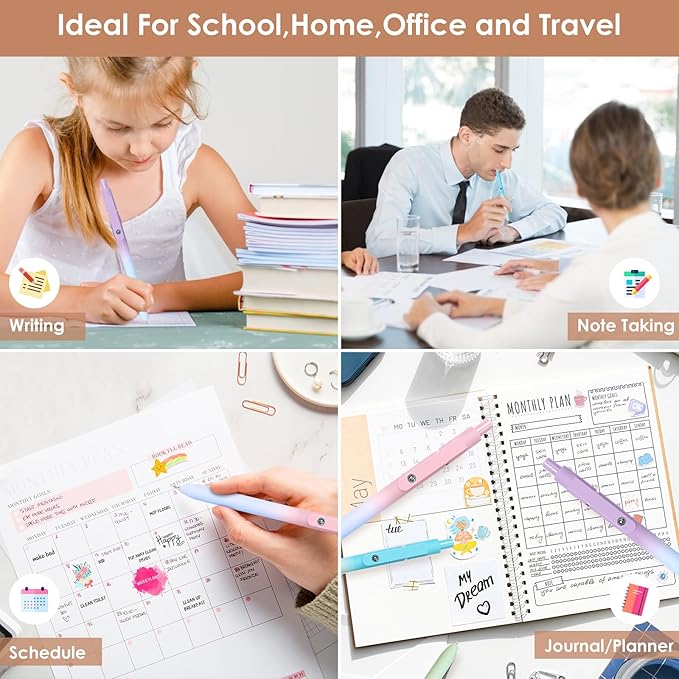 Gel Pens, Easter Basket Stuffers for Kids, Birthday Gifts for Women Teens, Preppy Stuff, Black Ink Pens for Journaling Note Taking, Valentines Gifts for 4-12 Year Old Girl (10 Pcs Gradient)