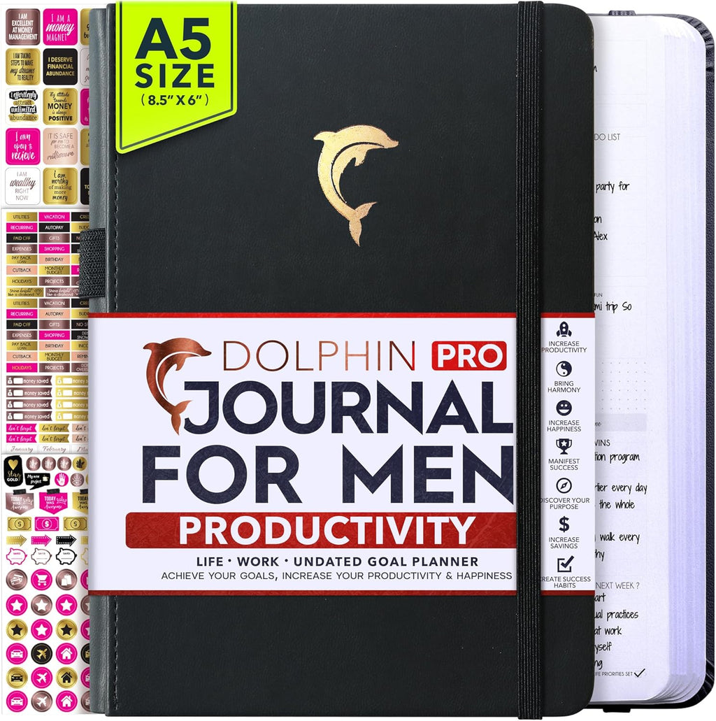 Journal for Men- Undated Daily, Weekly & Monthly Planner with Budget Section | A 12 Month Journey to Increase Productivity & Happiness | Life Organizer & Gratitude Journal - Horizontal Format
