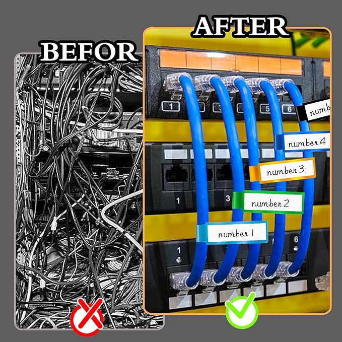300 PCS Cable Labels,10 Colors Waterproof Cable Tags Wire Labels for Cable Management,Color Border Cord Labels Can Write On,Self Adhesive Wire Labels
