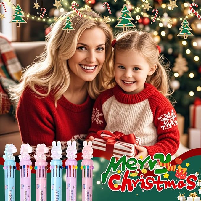 Multicolor Ballpoint Pen 0.7 mm, 10-in-1 Colored Pens Fine Point Retractable Cute Cartoon Animal Ballpoint Pens for Office School Students Kids Christmas Gift, 6 Pack