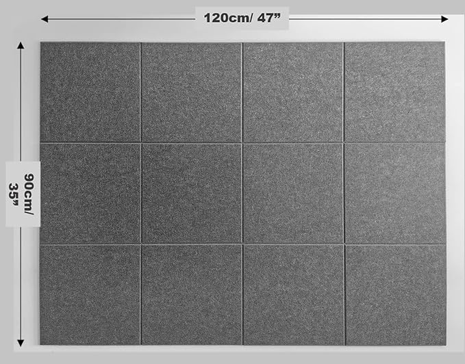 Large Cork Board Alternative - 47"x35" 12 Pack Felt Wall Tiles with Safe Removable Adhesive Tabs, Cork Boards for Walls Cork Board for Office Pin Board Tack Board Cork Board 48 x 36 - Gray