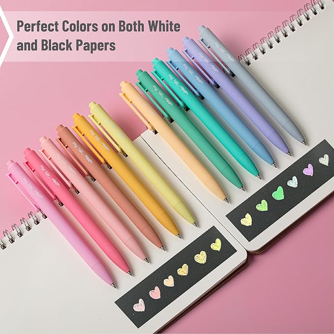 Mr. Pen- Retractable Gel Pens, 12 Pack, Assorted Colors, Fast Dry, Gel Pens Fine Point 0.7mm, Retractable Pens, Cute Pens, Gel Ink Pens, Aesthetic Pens for Journaling, Pastel Pens, Fine Tip Pens