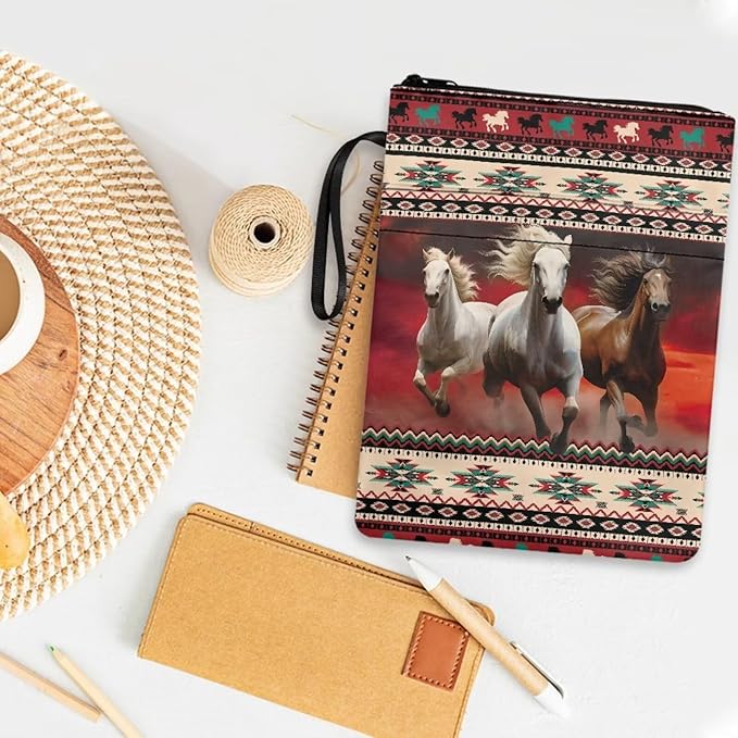 COEQINE Horse Book Cover with Zipper 9x11 Inch Large Capacity Book Sleeves Cover with Pen Holder Pocket for Portable Book Travel Book Lovers