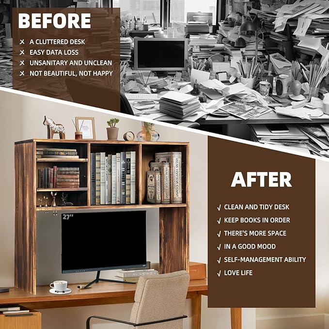 Wood Dorm Desk Bookshelf Organizer, Desktop Bookshelf, Desk Book Organizer, Desk Organizer for Home Office Dorm, Brown, Office Products,Desktop Shelves & Office Shelves,Shelf,Desktop Bookshelf