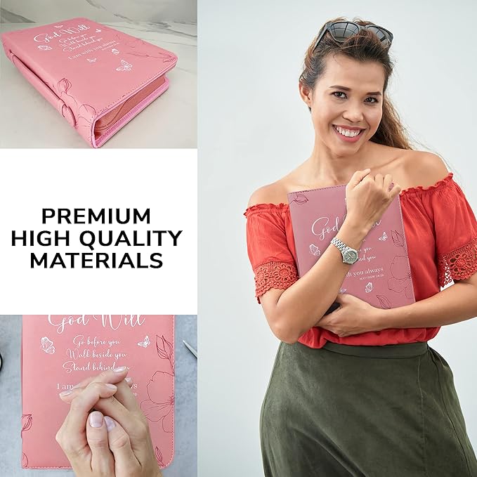 DEHITE Briefcase for Women – Leather Carrying Bag Large Size – | Fits Book 7 x 10.1 x 1.9 in | Pen Slots | Zippered Pocket | Premium Faux Leather | – Pink Christian Gifts Accessory