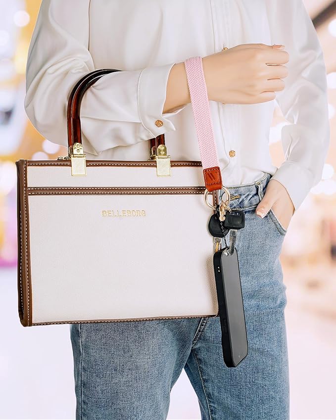 2 Pack Keychain Wristlet Strap Stretchy Lanyard for Keys Cute Wrist Key Chain for Women Men Wallet ID Badges Car Keys (Starlight + Sand Pink)