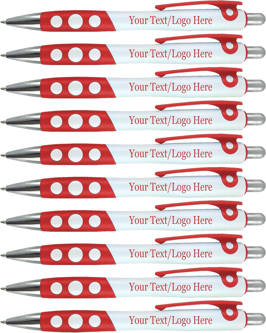 SyPen Personalized Ballpoint Pens With Custom Logo/Text-350 Pack Bulk-for Businesses, Parties, & Events, Custom Printed, White Barrel with Matching Colored Clip and Grip, Click Pens, Black Ink, Red