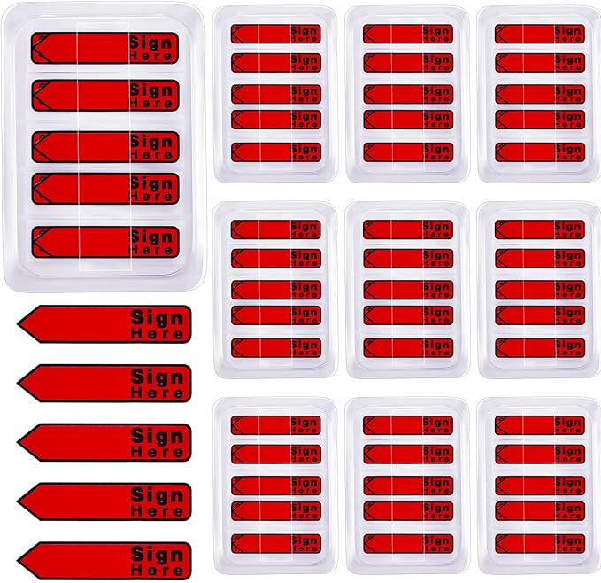 Colarr 10 Pack 1000 Pieces Sign Here Date Tabs Sign Here Date Stickers Flags Please Message Flags for Office Notebook Annotating Books Notary Books(Red,Cute)