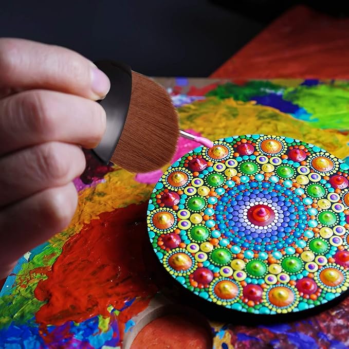 Boao 4 Pieces Brush Applicator Diamond Painting Brush Accessories Tools, Artist Drawing Flat Paintbrush for DIY Gesso, Varnishes, Oil Paint, Acrylic Painting, Watercolor(Black and Brown)