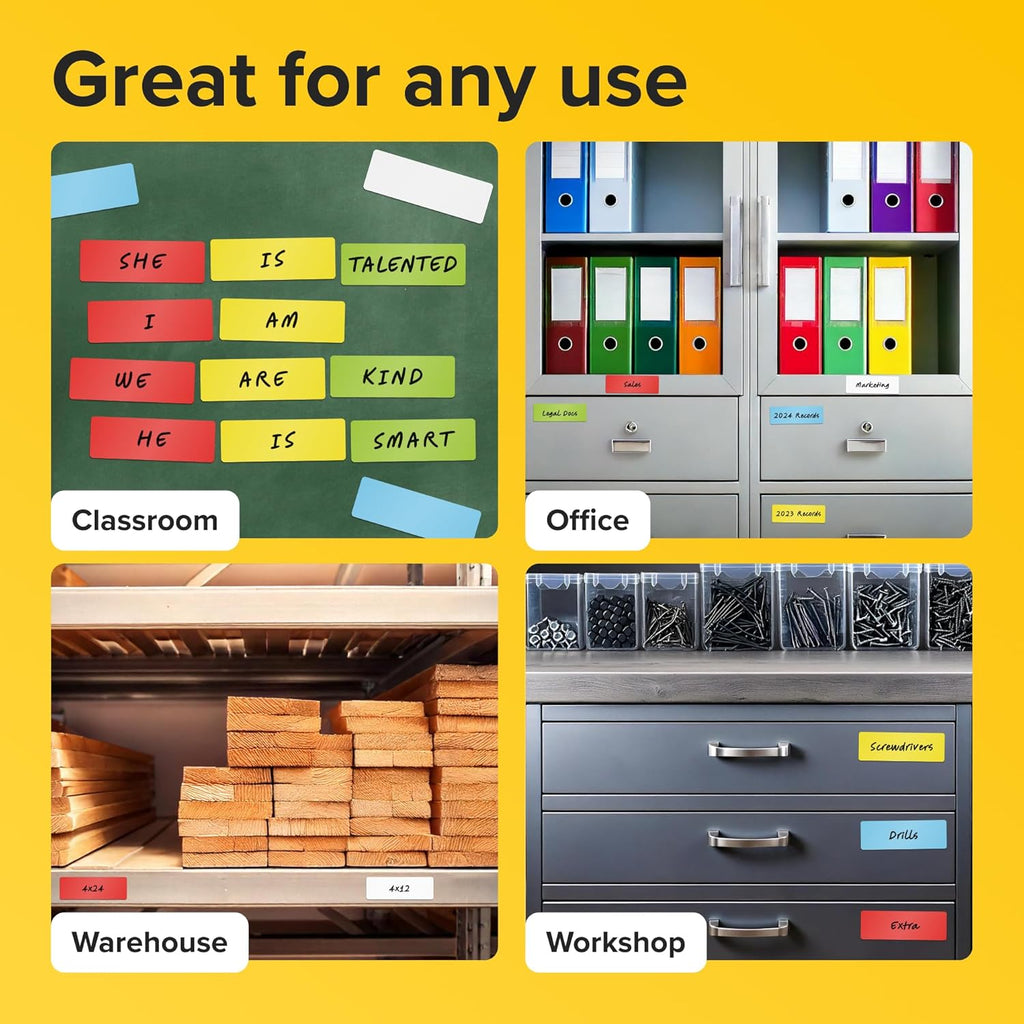 Dry Erase Magnetic Labels 30pcs, 1"×3"×0.7mm (Multicolor: White, red, Blue, Yellow, Green)