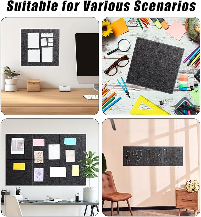 Large Cork Board 36" x 24", 6 Pack Felt Wall Tiles with Colored 30 Pcs Pushpins, Bulletin Board with Removable Self-Adhesive Strips, Pin Board Cork Boards for Walls Office Home-Dark Gray