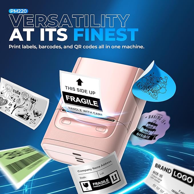 Nelko PM220 Bluetooth Label Maker Machine with Tape, 2 Inch Portable Thermal Printer for Small Business, Address, Logo, Clothing, Sticker Printer for Phones & PC, Pink