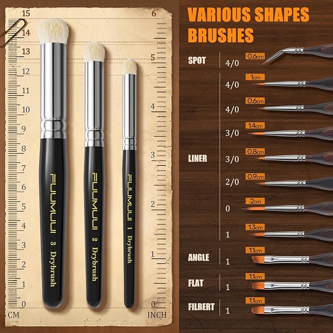Miniature Paint Brushes with Domed Dry Brush Set for Miniature Painting, Fuumuui 14Pcs Miniature Model Paint Brush Set Dry Brush Miniatures for Warhammer 40k, Vallejo Paint, Citadel Paint