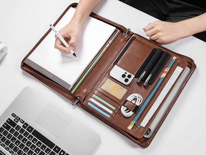 Calfinder Padfolio, portfolio folder, Padfolio for women and men, leather binder, portfolio organizer, Vegan leather folder, portfolio notebook, Resume Zippered Padfolio,Gift for Professionals, Brown