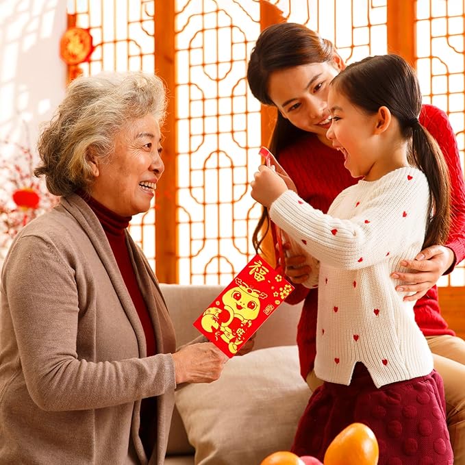 36PCS 2025 Snake Year Chinese Red Envelopes, 2025 Chinese New Year Red Envelopes, Hong Bao Red Packets Lucky Money Envelope for Spring Festival Wedding Birthday (Cute 12 Styles, Large)